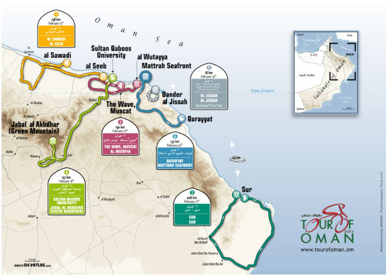 Carte du parcourt du tour d'Oman 2011
